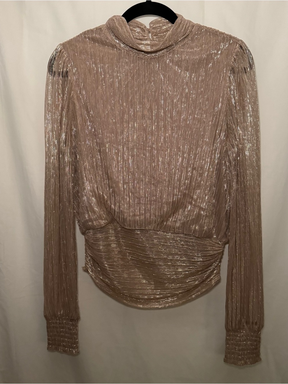 NWT Joie Nadeen Metallic Plissé Smocked Blouse Gold M